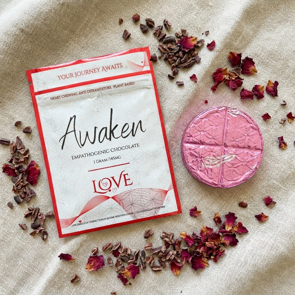 Ceremonial cacao chocolate collection with cacao nibs and dried flowers
